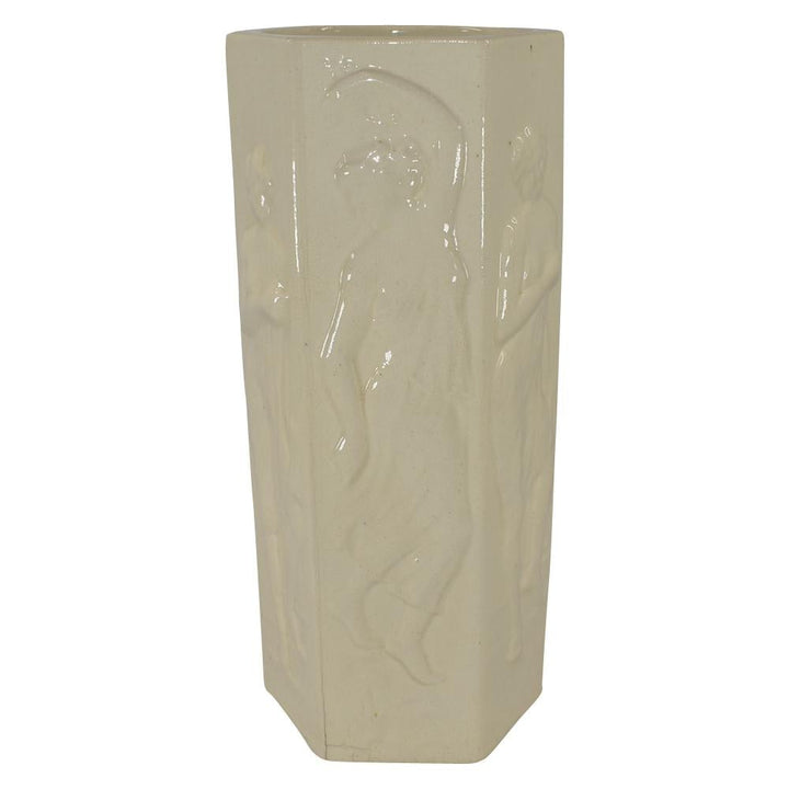 Weller Pottery Narona Ware Art Nouveau Dancing Women Figural Hexagon Tall Vase