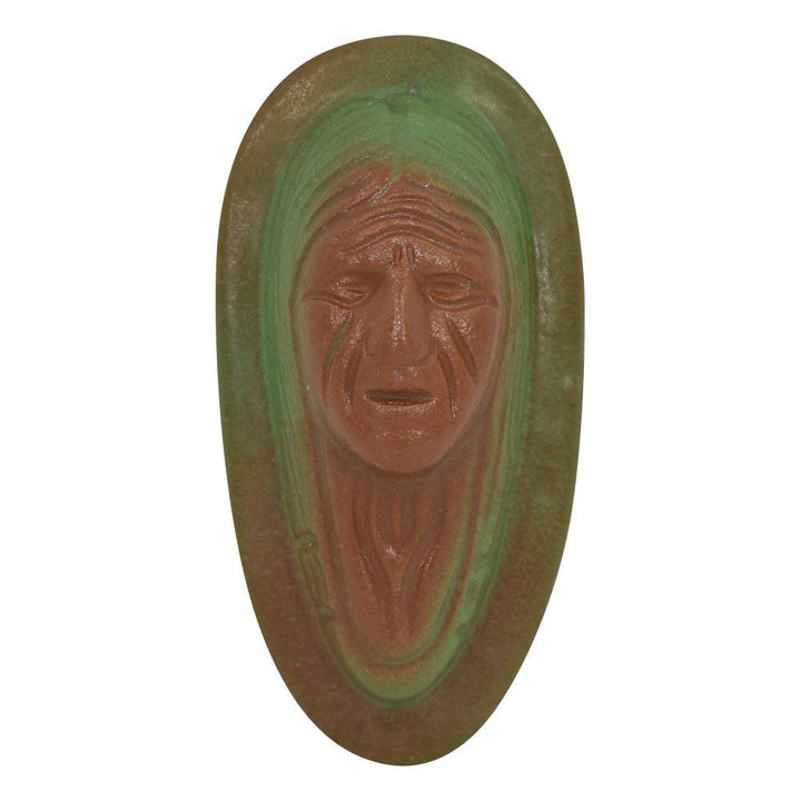 Van Briggle 1920s Pottery Native American Mountain Crag Brown Green Paperweight - Just Art Pottery
