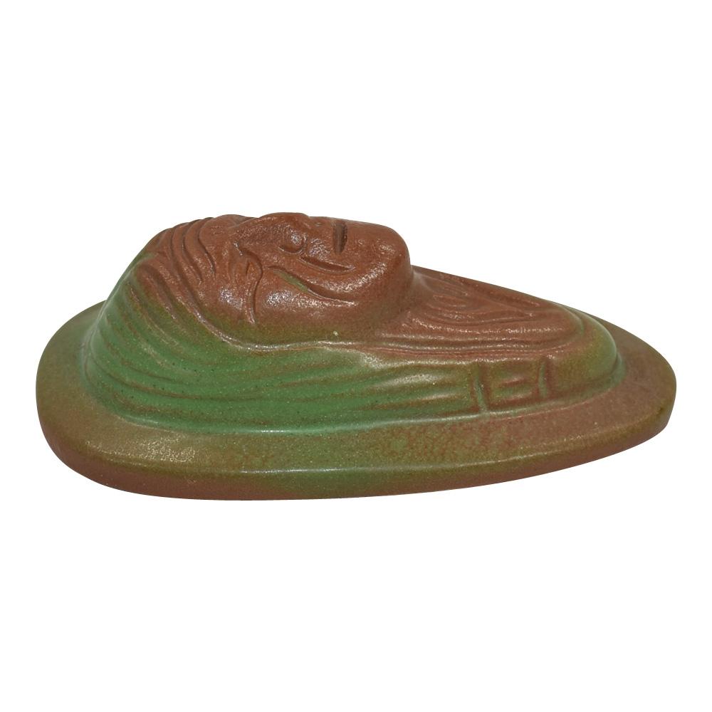 Van Briggle 1920s Pottery Native American Mountain Crag Brown Green Paperweight - Just Art Pottery