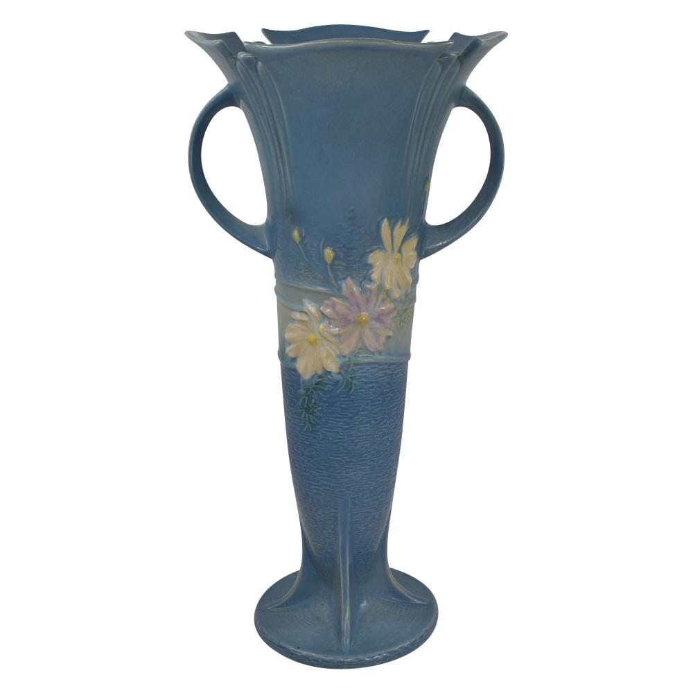 Roseville Cosmos 1939 Vintage Art Pottery Blue Ceramic Floor Vase 958-18 - Just Art Pottery