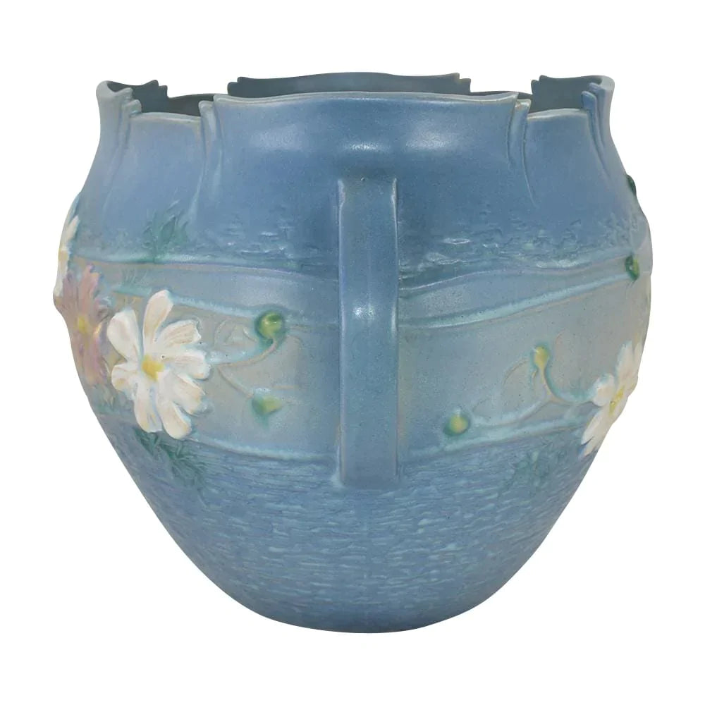 Roseville Cosmos 1939 Vintage Art Pottery Blue Ceramic Jardiniere Planter 649-8 - Just Art Pottery
