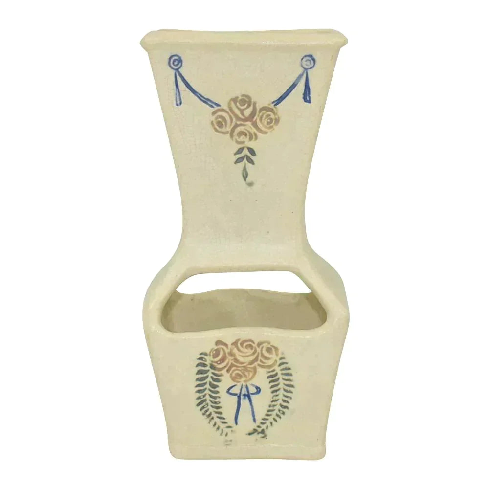 Weller Creamware 1915 Antique Art Pottery Embossed Floral Ceramic Vase Planter - Just Art Pottery