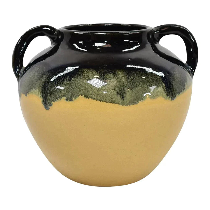 Zanesville Stoneware Pottery 1930s Art Deco Black Drip Ebonello Vase B17 - Just Art Pottery