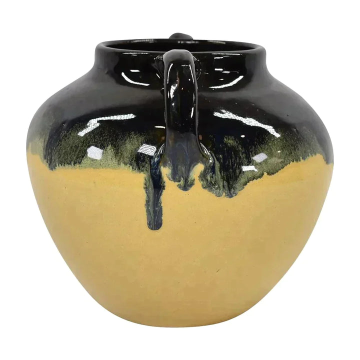 Zanesville Stoneware Pottery 1930s Art Deco Black Drip Ebonello Vase B17 - Just Art Pottery