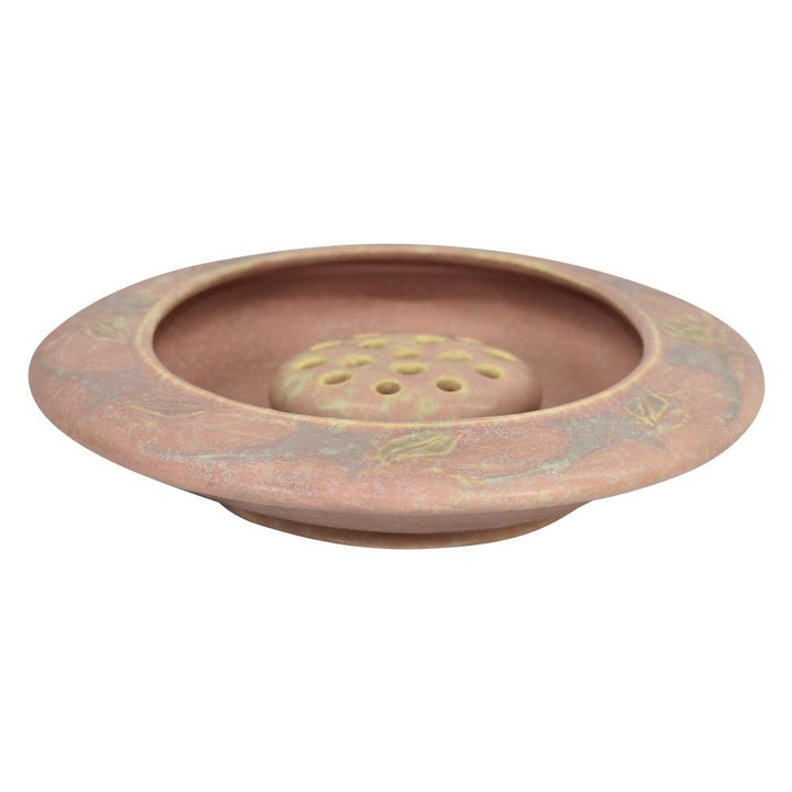 Roseville Cremona 1928 Vintage Art Deco Pottery Pink Bowl And Flower Frog 178 - Just Art Pottery