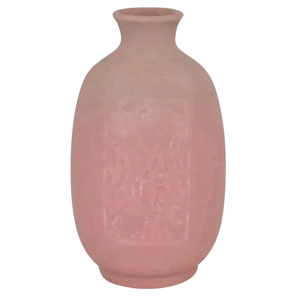 Rookwood Art Pottery 1933 Vintage Pink Embossed Floral Panel Ceramic Vase 6376 - Just Art Pottery