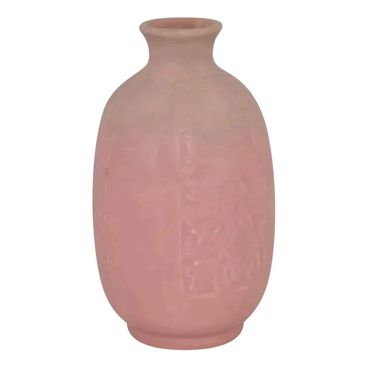 Rookwood Art Pottery 1933 Vintage Pink Embossed Floral Panel Ceramic Vase 6376 - Just Art Pottery