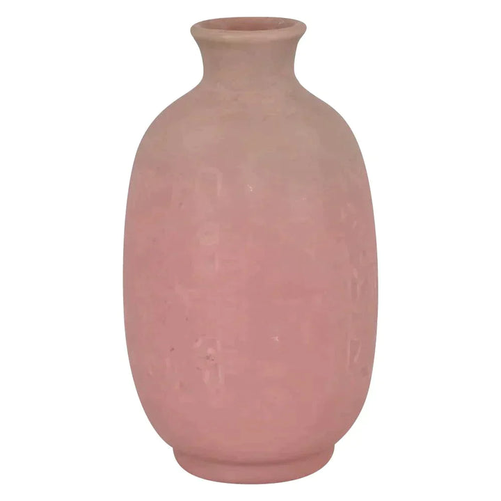 Rookwood Art Pottery 1933 Vintage Pink Embossed Floral Panel Ceramic Vase 6376 - Just Art Pottery