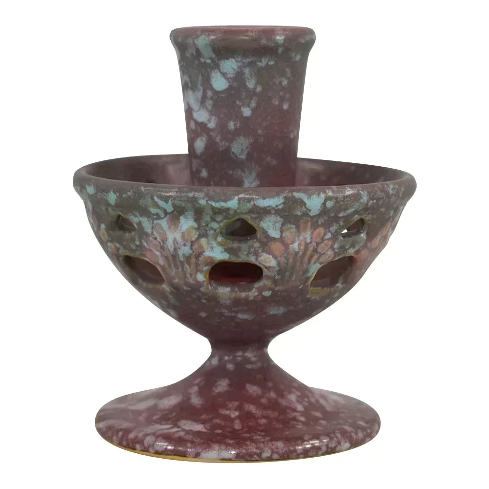 Roseville Ferella 1930 Vintage Art Deco Pottery Red Ceramic Candle Holder 1078-4 - Just Art Pottery