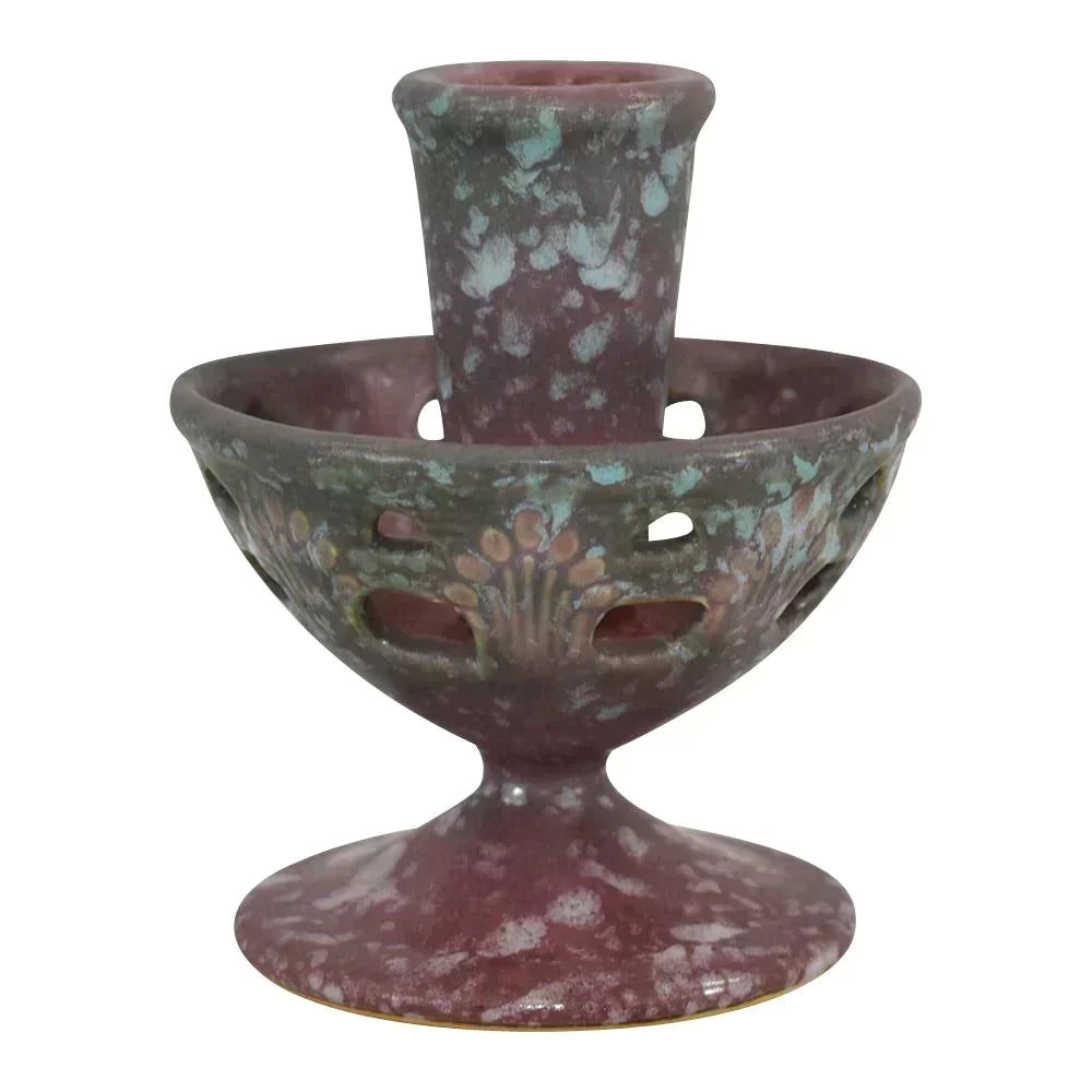Roseville Ferella 1930 Vintage Art Deco Pottery Red Ceramic Candle Holder 1078-4 - Just Art Pottery