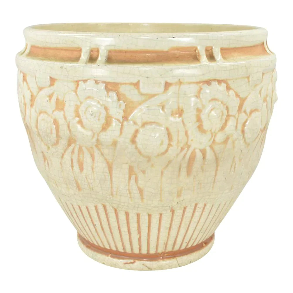 Peters and Reed Ivory 1920s Vintage Antique Pottery Large Jardiniere Planter - Just Art Pottery
