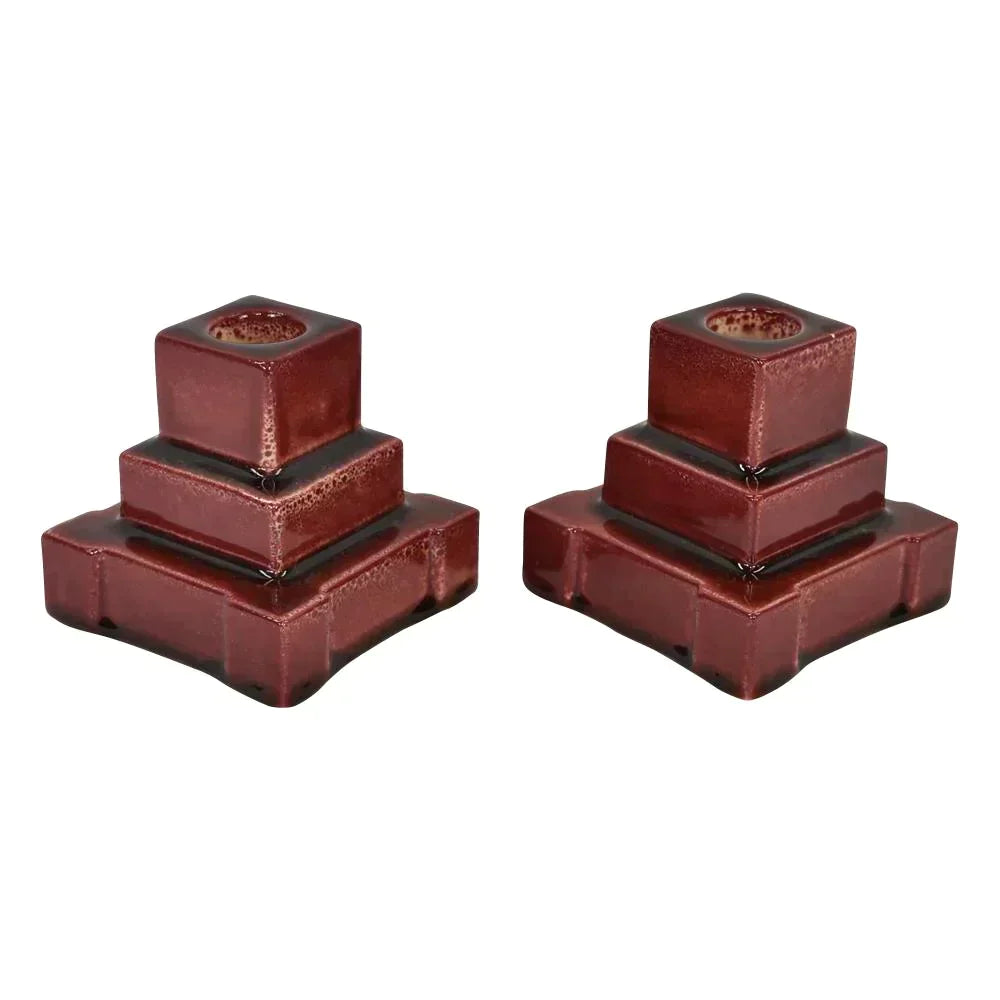 Rookwood Art Pottery 1963 Vintage Red Architectural Ceramic Candle Holders 6560 - Just Art Pottery