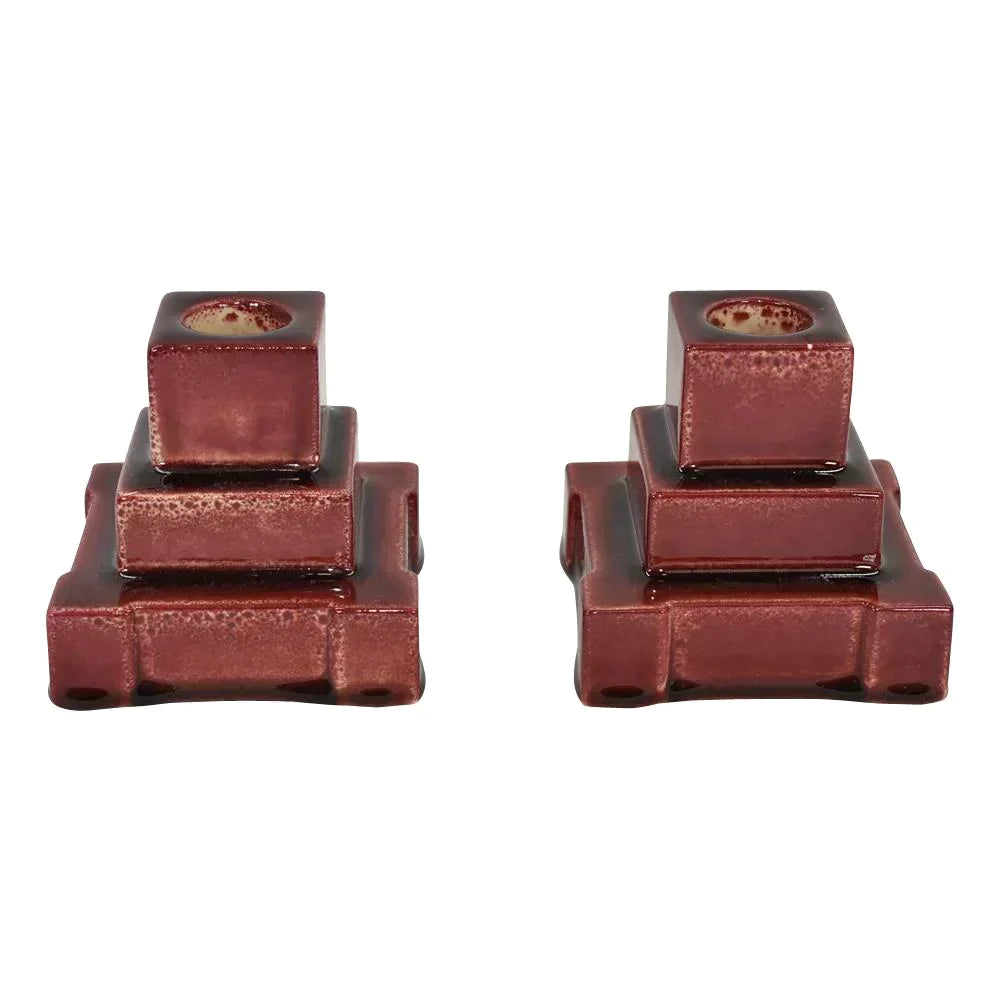 Rookwood Art Pottery 1963 Vintage Red Architectural Ceramic Candle Holders 6560 - Just Art Pottery