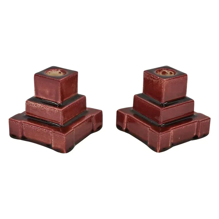 Rookwood Art Pottery 1963 Vintage Red Architectural Ceramic Candle Holders 6560 - Just Art Pottery