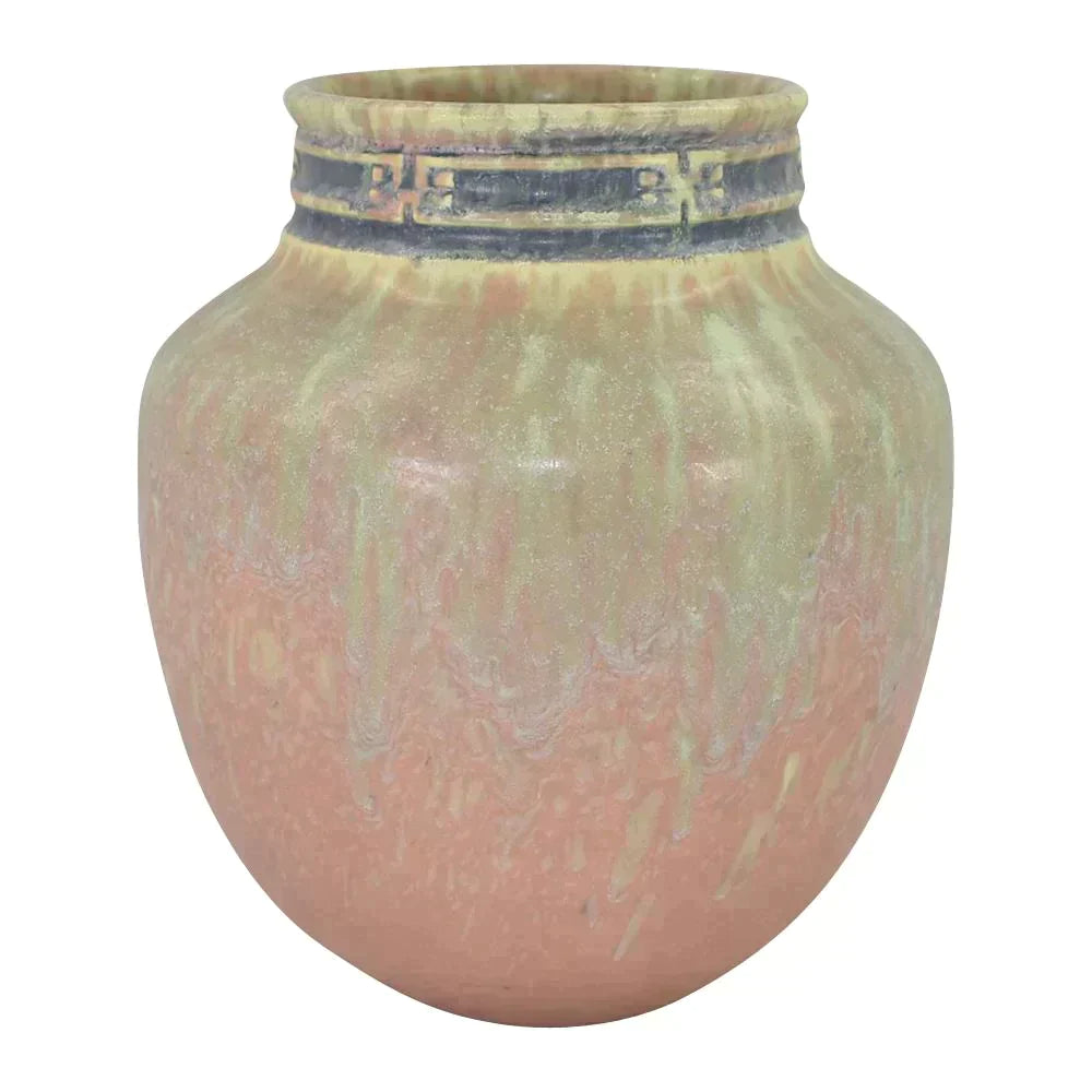 Roseville Imperial II 1930 Vintage Art Deco Pottery Pink Green Blue Vase 481-8 - Just Art Pottery