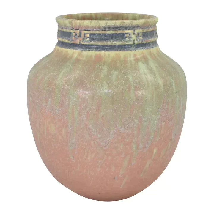 Roseville Imperial II 1930 Vintage Art Deco Pottery Pink Green Blue Vase 481-8 - Just Art Pottery