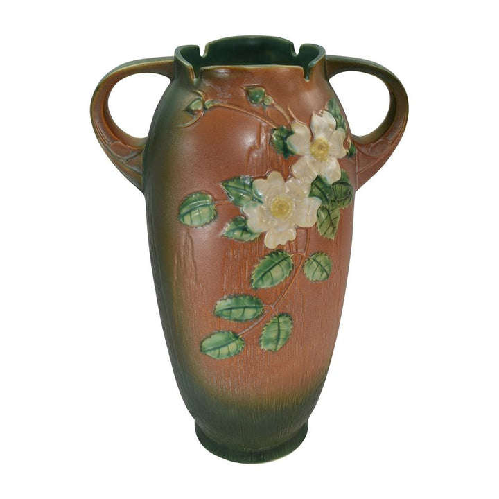 Roseville White Rose 1940s Vintage Mid Century Modern Brown Floor Vase 994-18 - Just Art Pottery