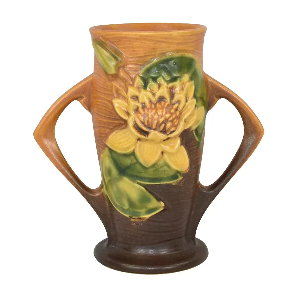 Roseville Water Lily 1943 Vintage Art Pottery Brown Ceramic Vase 72-6 - Just Art Pottery
