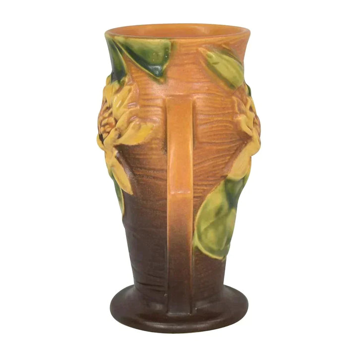 Roseville Water Lily 1943 Vintage Art Pottery Brown Ceramic Vase 72-6 - Just Art Pottery