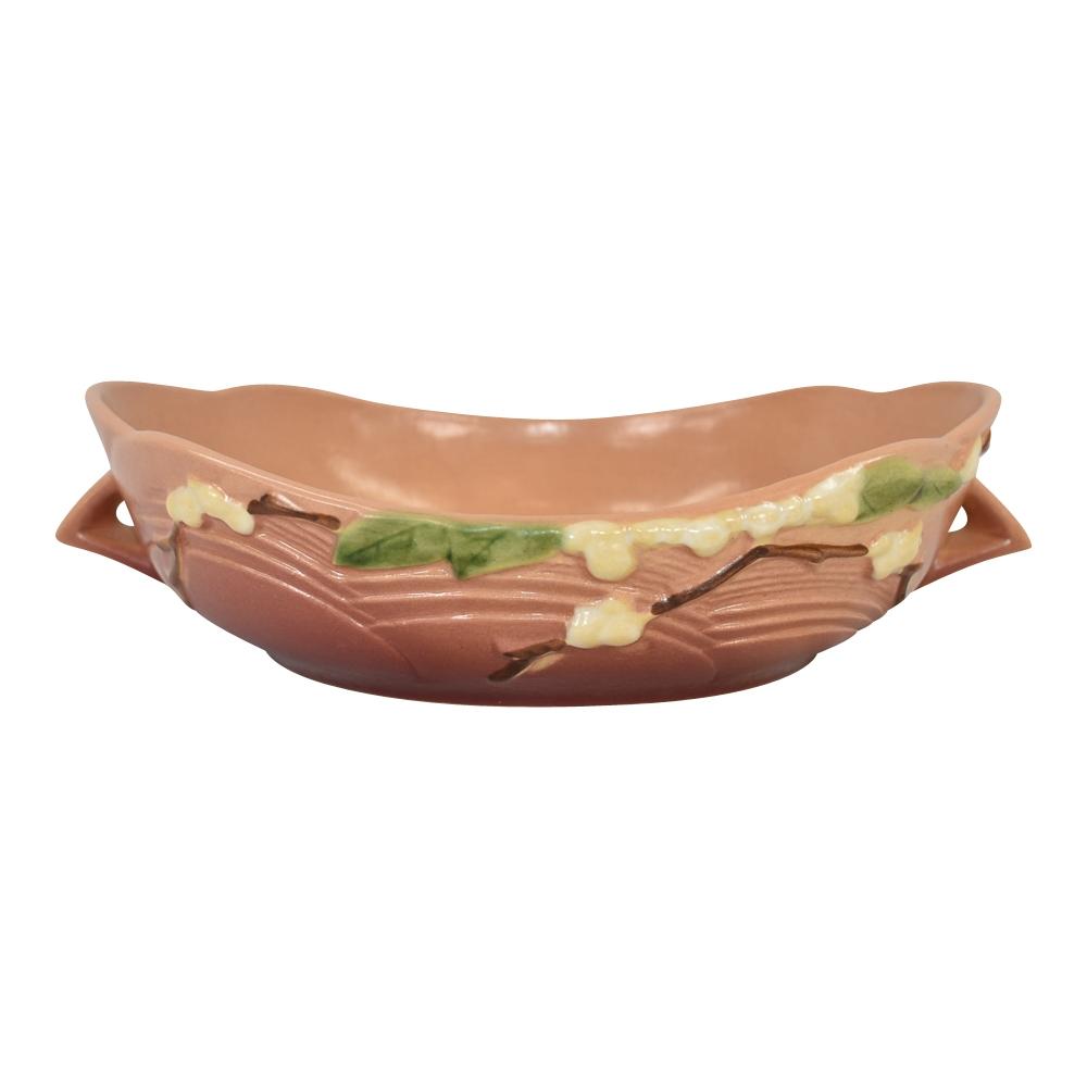 Roseville Snowberry 1947 Mid Century Modern Art Pottery Pink Console Bowl 1BL-8 - Just Art Pottery