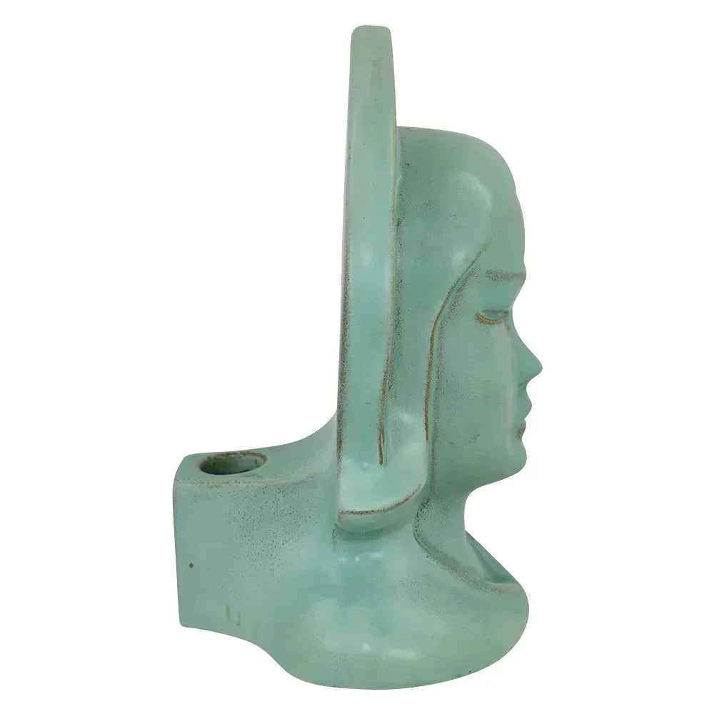 Roseville Burmese 1950 Vintage Deco Pottery Green Male Figural Candle Holder 80B - Just Art Pottery