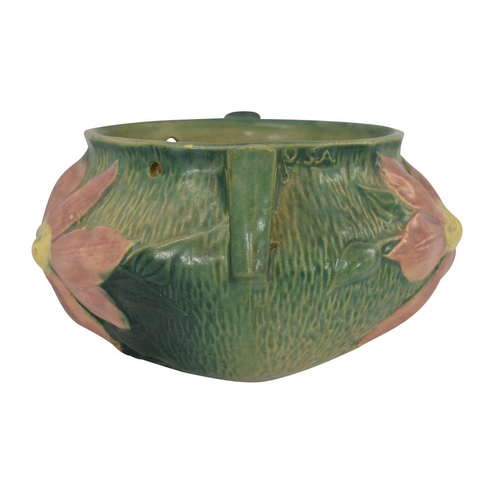 Roseville Clematis 1944 Vintage Art Pottery Green Hanging Basket Planter 470-5 - Just Art Pottery