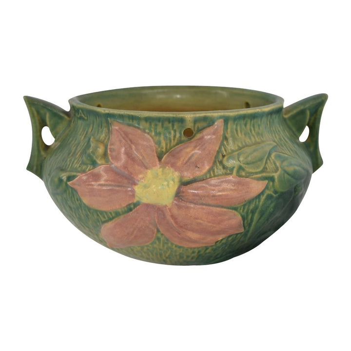 Roseville Clematis 1944 Vintage Art Pottery Green Hanging Basket Planter 470-5 - Just Art Pottery