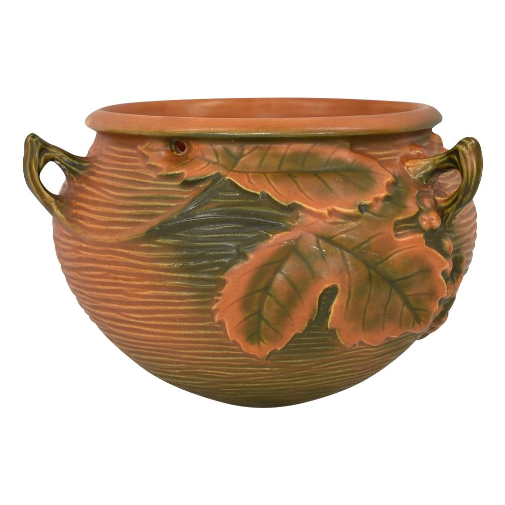 Roseville Bushberry Russet 1941 Vintage Art Pottery Hanging Basket Planter 465-5 - Just Art Pottery