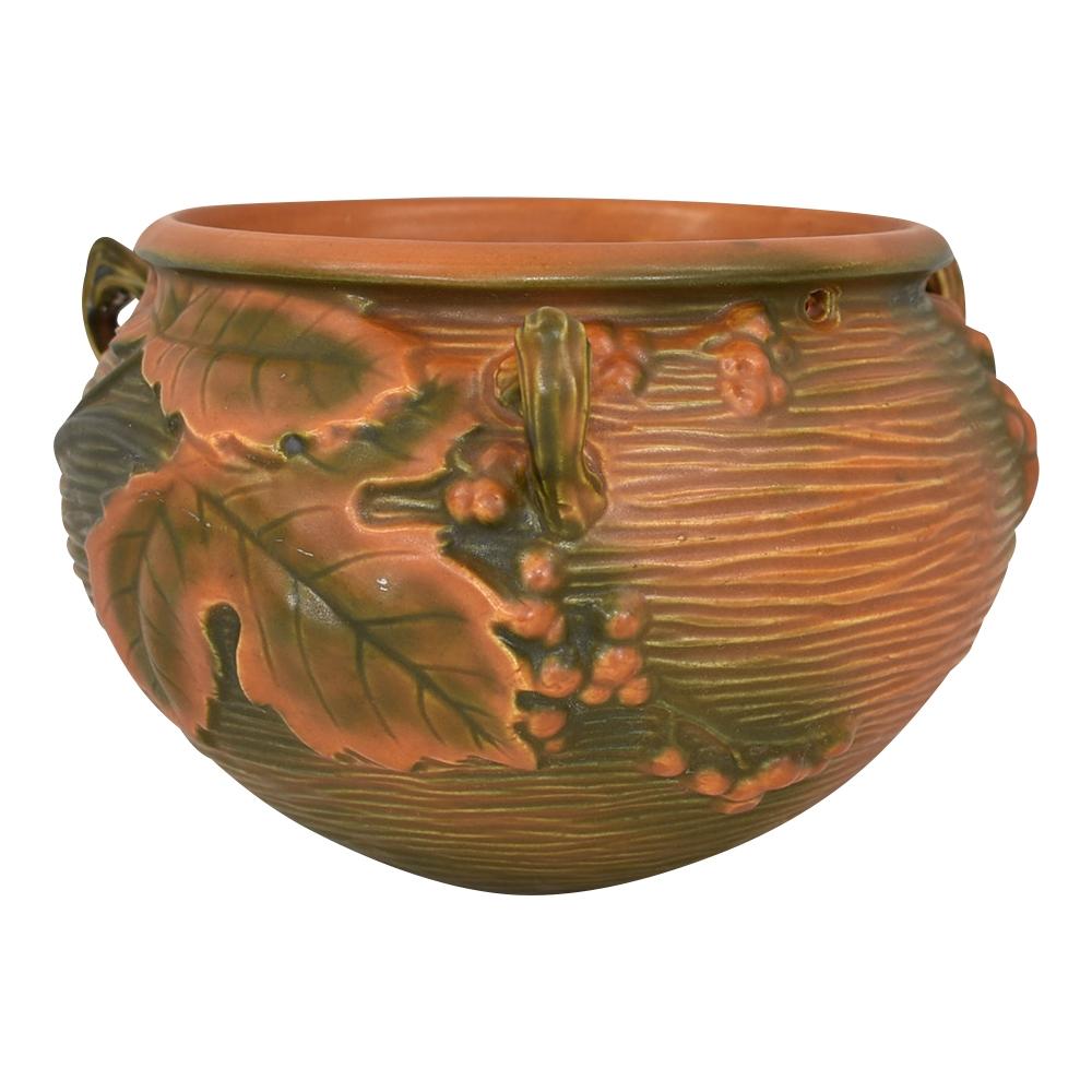 Roseville Bushberry Russet 1941 Vintage Art Pottery Hanging Basket Planter 465-5 - Just Art Pottery