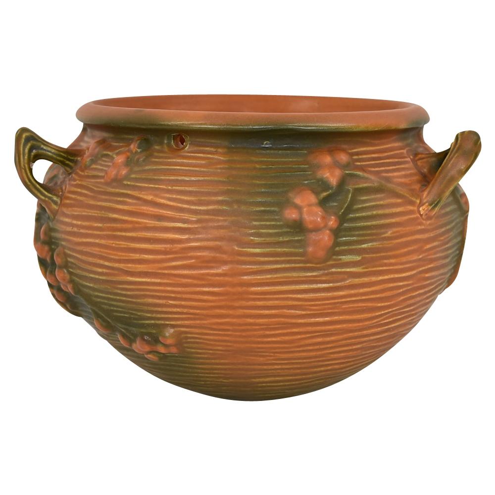Roseville Bushberry Russet 1941 Vintage Art Pottery Hanging Basket Planter 465-5 - Just Art Pottery