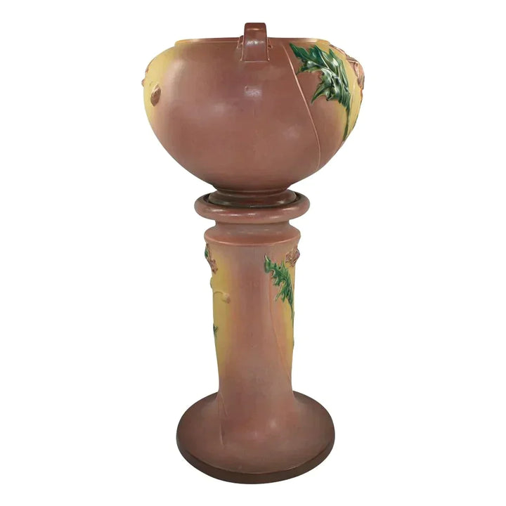 Roseville Poppy 1938 Vintage Pottery Pink Jardiniere Pedestal 642-10 - Just Art Pottery