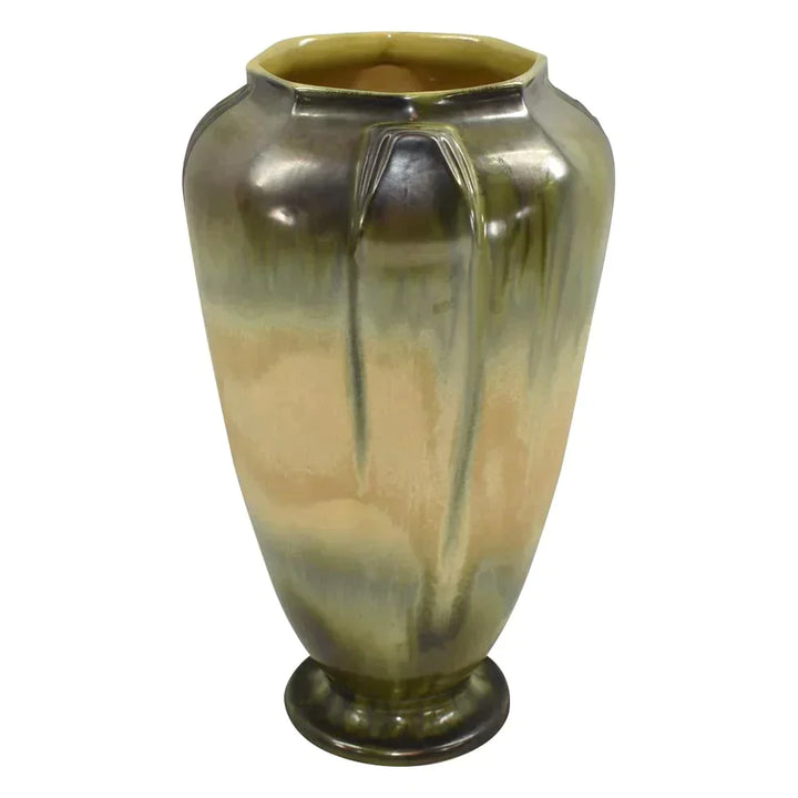 Roseville Russco 1934 Vintage Art Deco Green And Gold Crystalline Vase 703-15 - Just Art Pottery