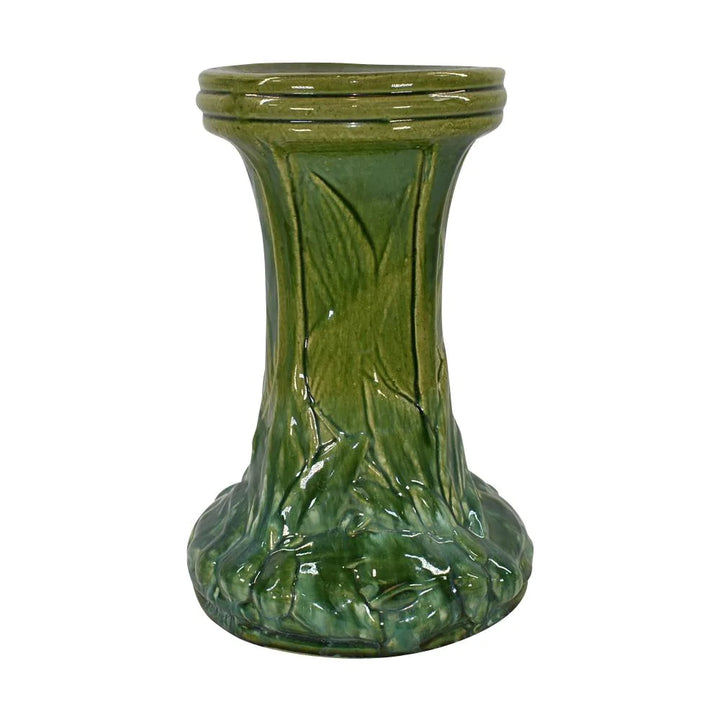 McCoy 1930s Vintage Art Pottery Leaves And Berries Green Ceramic Pedestal - Just Art Pottery