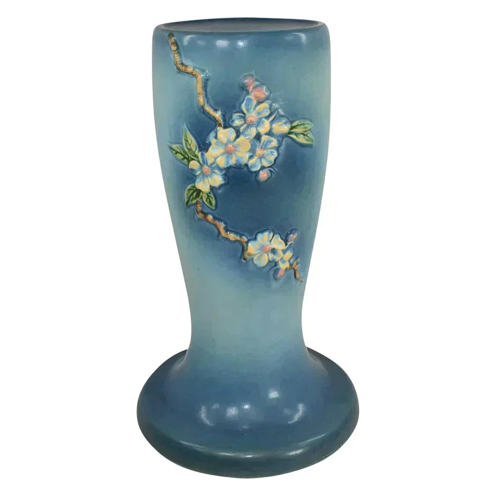 Roseville Apple Blossom 1949 Art Pottery Blue Pedestal For Jardiniere 305-8 - Just Art Pottery