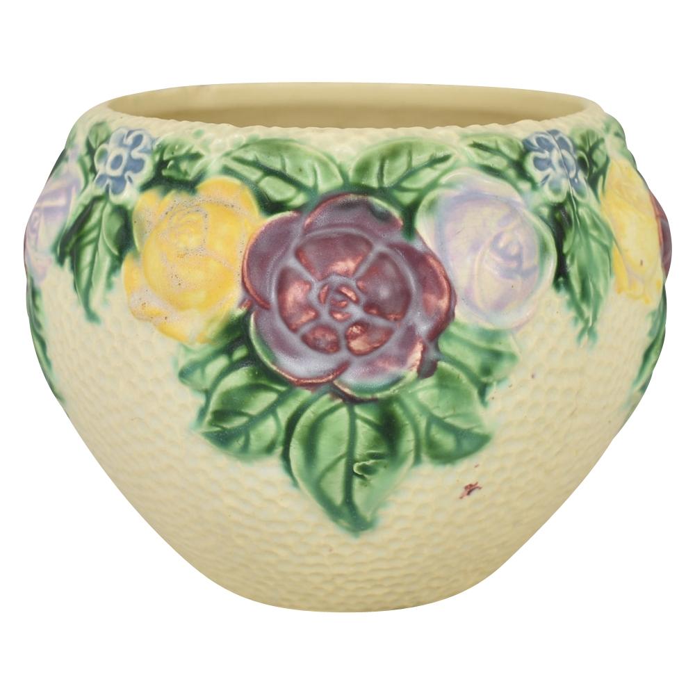 Roseville Rozane 1917 Antique Art Pottery Ivory Floral Ceramic Jardiniere 588-6 - Just Art Pottery