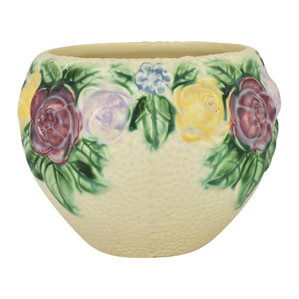 Roseville Rozane 1917 Antique Art Pottery Ivory Floral Ceramic Jardiniere 588-6 - Just Art Pottery
