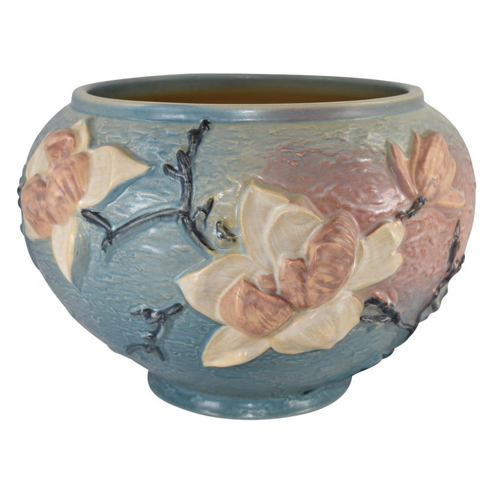 Roseville Magnolia 1943 Vintage Art Pottery Blue Jardiniere Planter 665-10 - Just Art Pottery