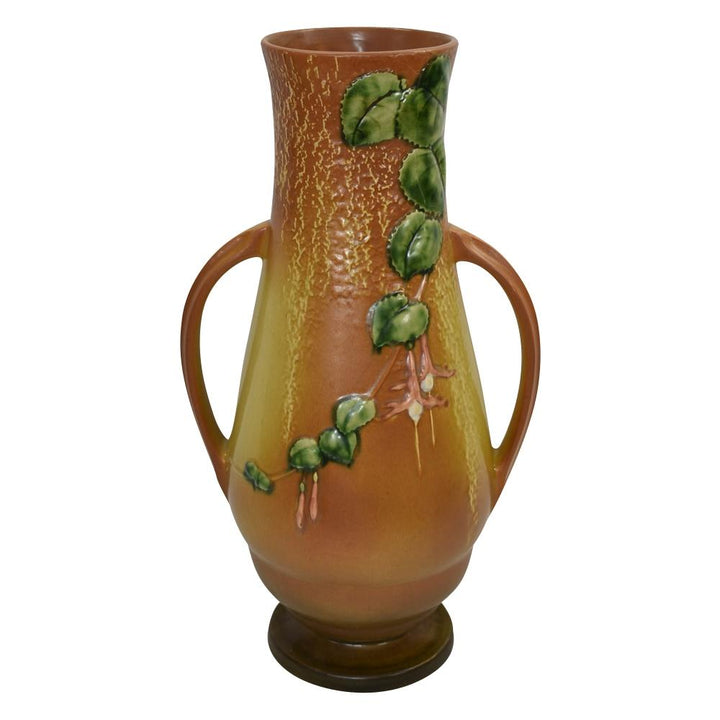 Roseville Fuchsia 1938 Vintage Art Pottery Brown Ceramic Floor Vase 905-18 - Just Art Pottery