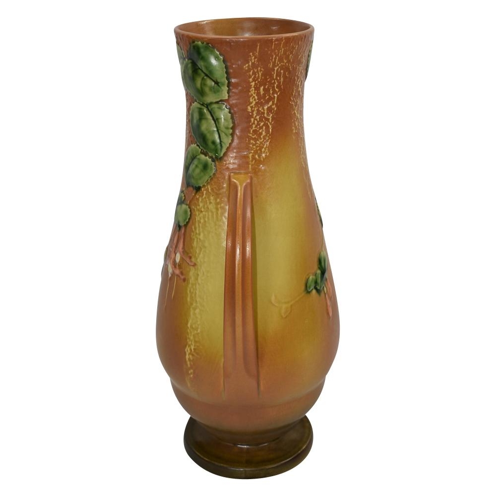 Roseville Fuchsia 1938 Vintage Art Pottery Brown Ceramic Floor Vase 905-18 - Just Art Pottery