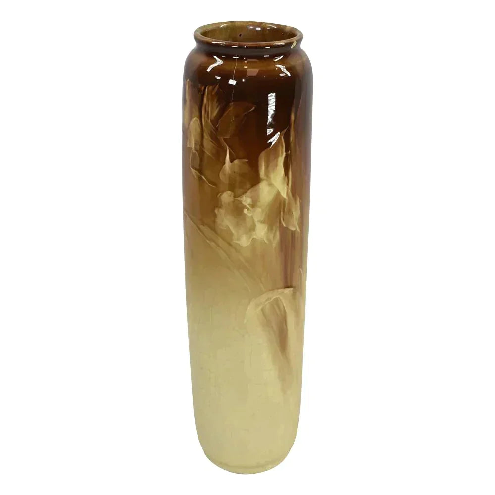 Roseville Rozane Light Vintage 1900s Art Pottery Daffodil Brown Tall Vase - Just Art Pottery