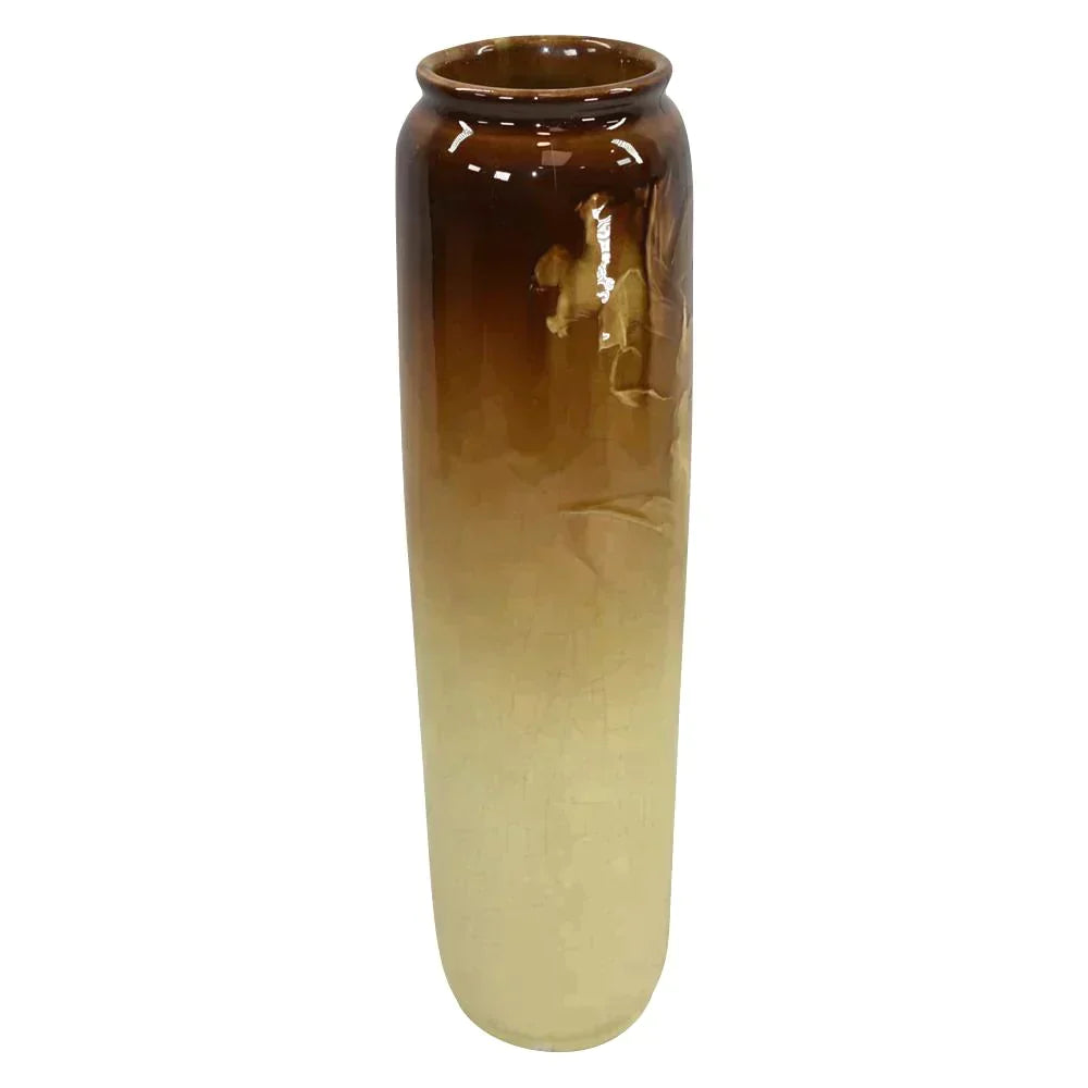 Roseville Rozane Light Vintage 1900s Art Pottery Daffodil Brown Tall Vase - Just Art Pottery