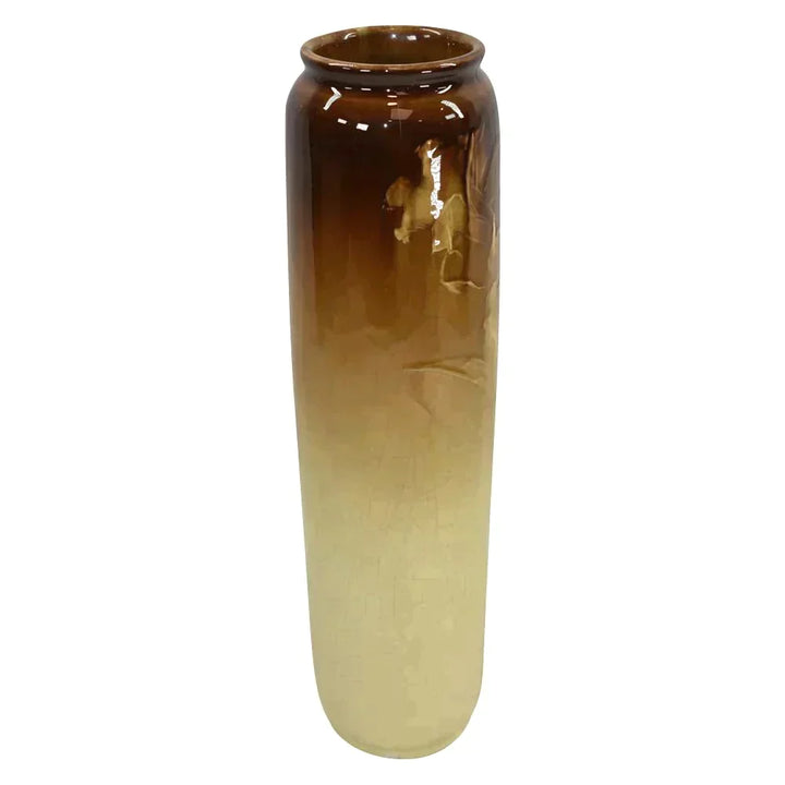 Roseville Rozane Light Vintage 1900s Art Pottery Daffodil Brown Tall Vase - Just Art Pottery