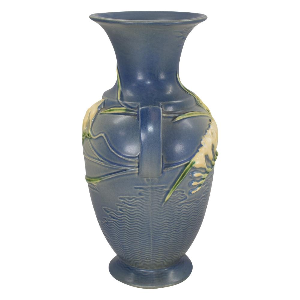 Roseville Freesia Blue 1945 Vintage Mid Century Modern Pottery Vase 127-12 - Just Art Pottery