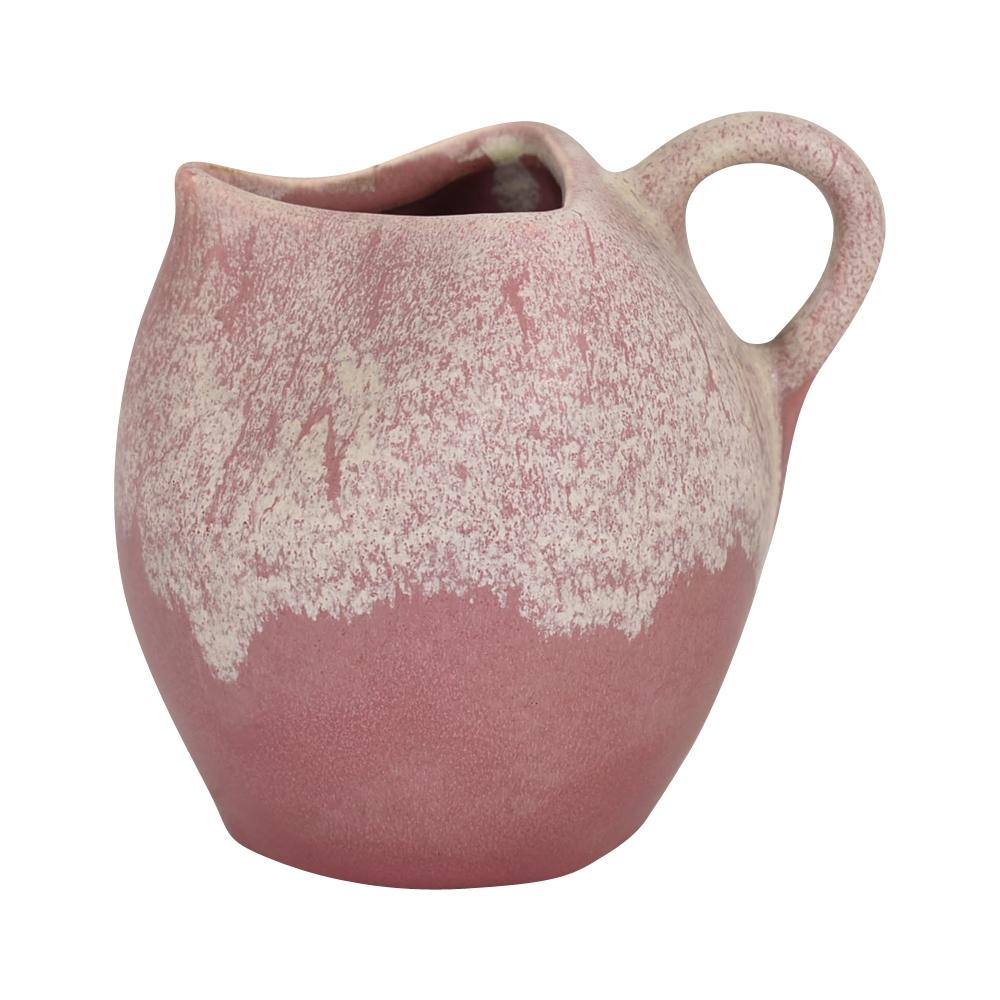 Muncie 1920s Vintage Art Pottery Mottled Matte Ivory Pink Ceramic Creamer 468 - Just Art Pottery