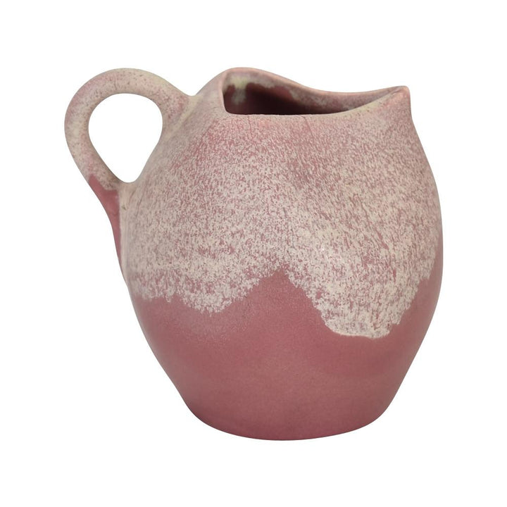 Muncie 1920s Vintage Art Pottery Mottled Matte Ivory Pink Ceramic Creamer 468 - Just Art Pottery