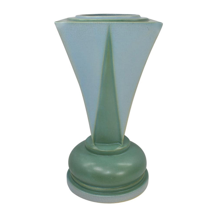 Roseville Futura 1928 Art Deco Pottery Blue Green Shooting Star Vase 392-10 - Just Art Pottery