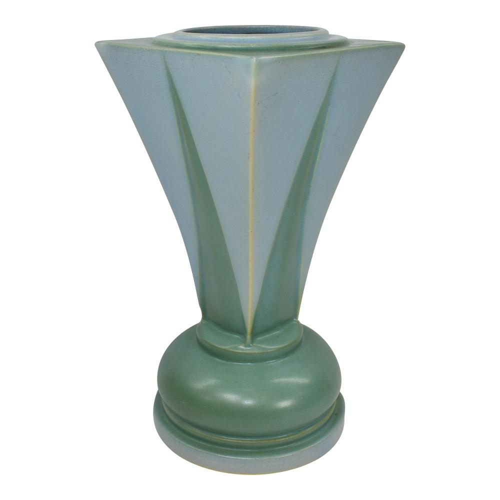 Roseville Futura 1928 Art Deco Pottery Blue Green Shooting Star Vase 392-10 - Just Art Pottery