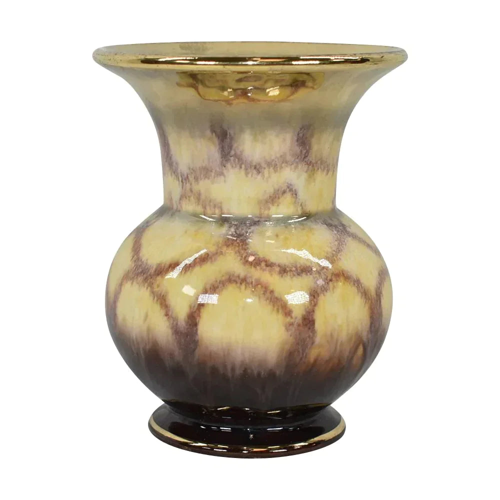 German Vintage Mid Century Modern Art Pottery Gold Rimmed Ceramic Vase 203-12
