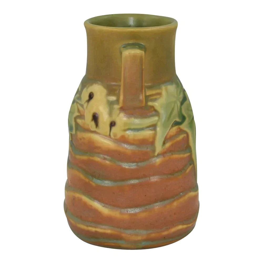 Roseville Luffa Brown 1934 Vintage Arts And Crafts Pottery Ceramic Vase 683-6 - Just Art Pottery