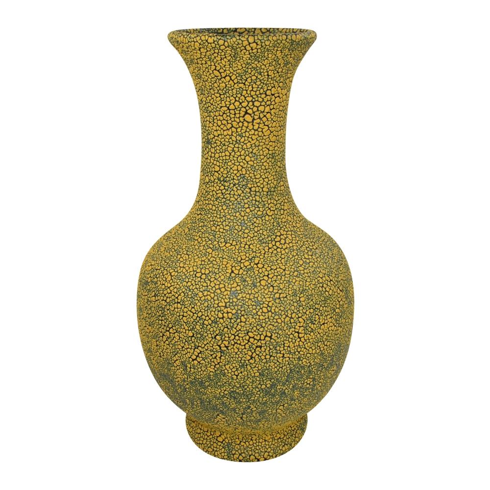 Haeger 1970s Mid Century Modern Art Pottery Black Yellow Textured Vase 4171 - Just Art Pottery